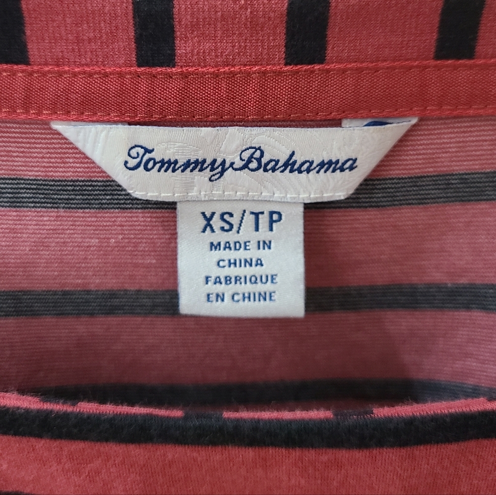 TOMMY BAHAMA Sombra Stripe Drawcord Waist Veranda Dress Red & Black XS-S - Picture 5 of 14